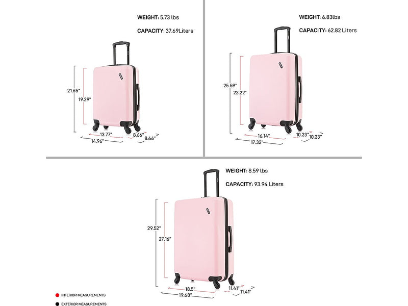 DUKAP Discovery 3-Piece Hardside Spinner Luggage Set, TSA Checkpoint Friendly, Pink (DKDISSML-PNK)