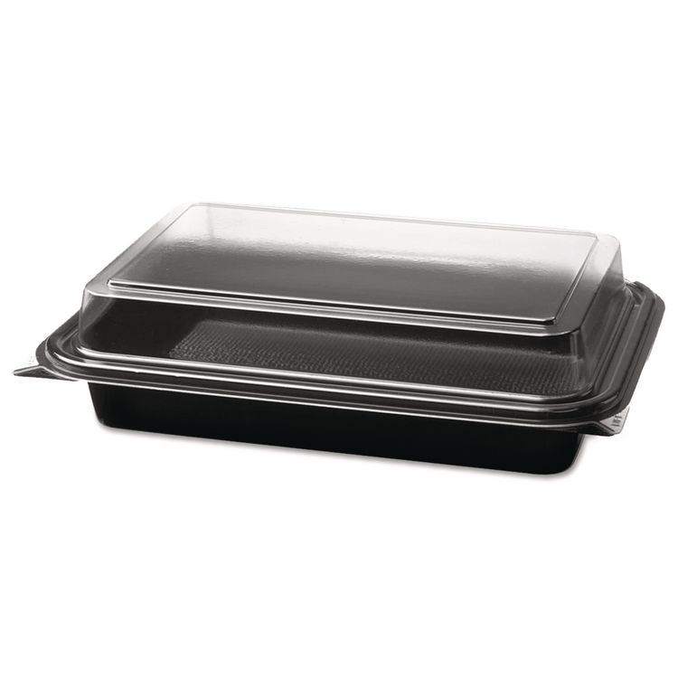 Creative Carryouts Hinged Plastic Hot Deli Boxes, 8.75 X 6.2 X 2.2, Black/clear, 200/carton