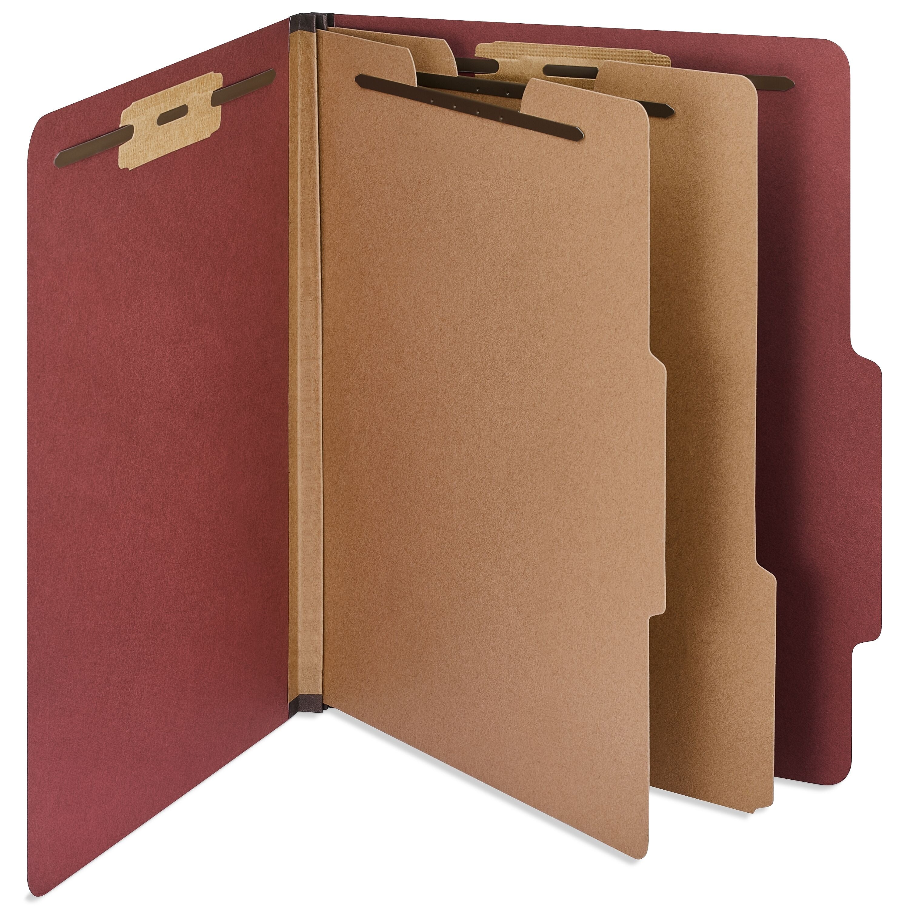 Staples 60% Recycled Heavy Duty Pressboard Classification Folder, 2-Dividers, 2" Expansion, Letter Size, Red, 10/Box (ST62560)