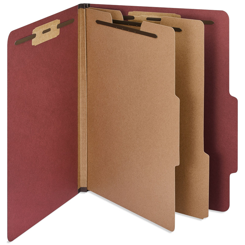 Staples 60% Recycled Heavy Duty Pressboard Classification Folder, 2-Dividers, 2" Expansion, Letter Size, Red, 10/Box (ST62560)