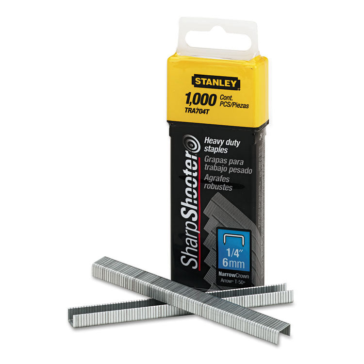 Sharpshooter Heavy-Duty Tacker Staples, 0.25" Leg, 0.5" Crown, Steel, 1,000/box