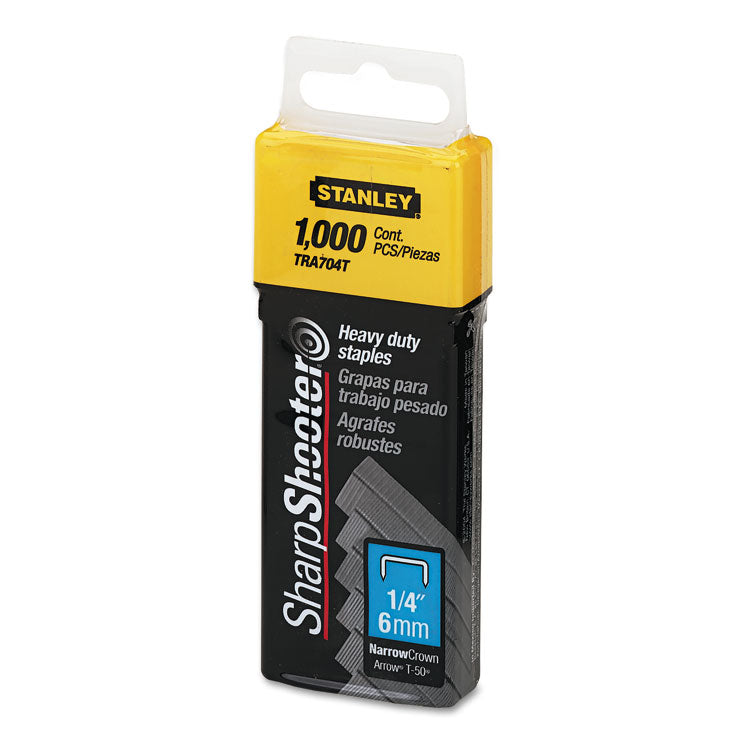 Sharpshooter Heavy-Duty Tacker Staples, 0.25" Leg, 0.5" Crown, Steel, 1,000/box
