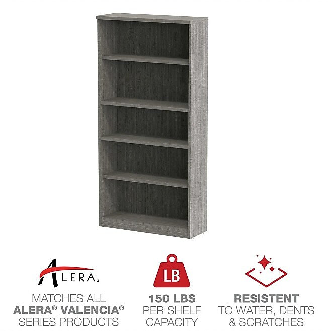 Alera Valencia Series Bookcase, Four-Shelf, 31.75" x 14" x 64.75", Gray