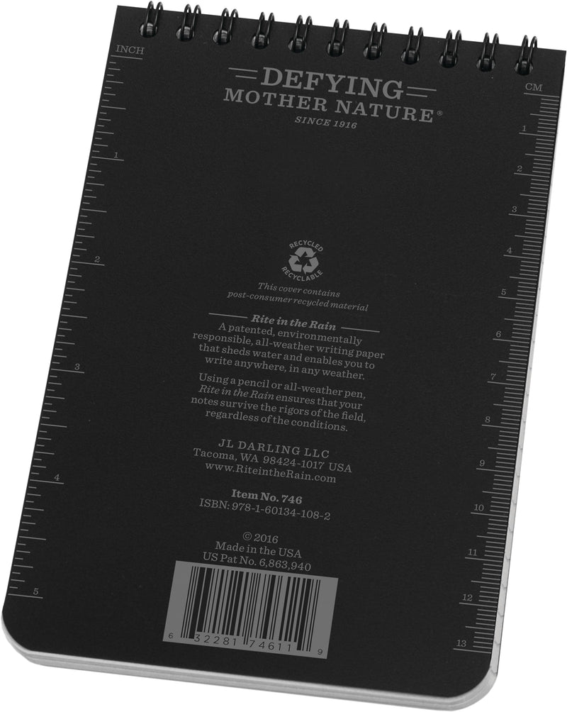 Rite in the Rain All-Weather Pocket Notebook, 4" x 6", 50 Sheets, Black (746)