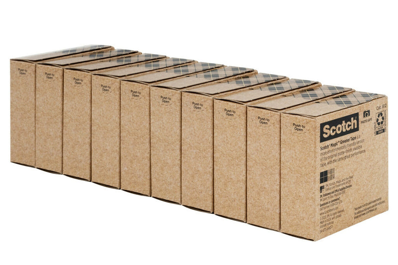 Scotch Magic Greener Invisible Clear Tape Refill, 0.75" x 25 yds., 1" Core, Invisible, 10 Rolls/Pack (81210P)
