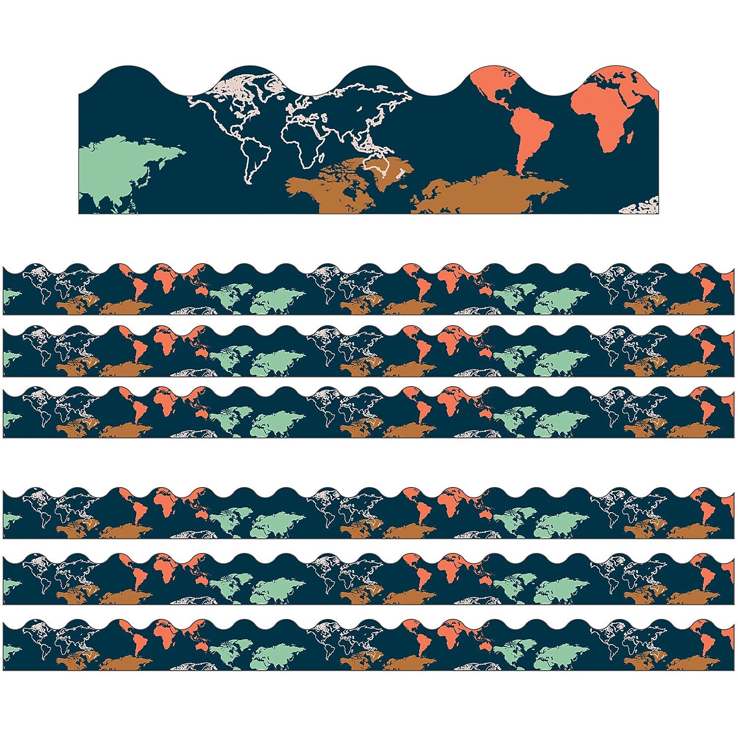 Carson Dellosa Education Scalloped Border, 3"x 3', Let's Explore World Map, 6/Bundle (CD-108481-6)