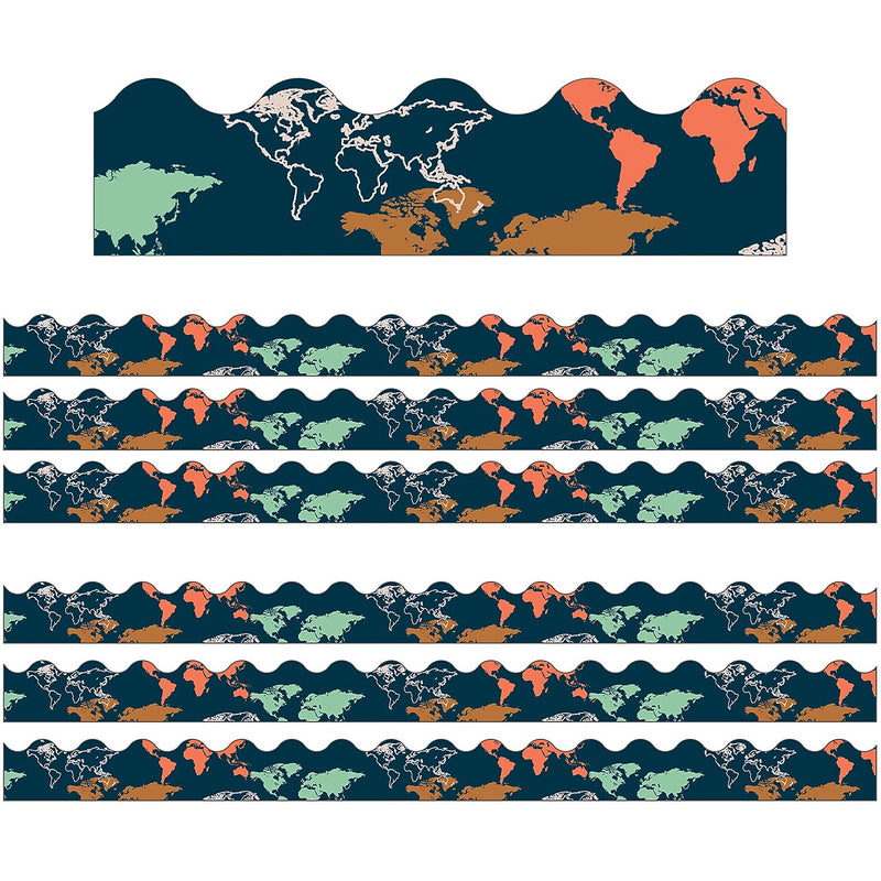 Carson Dellosa Education Scalloped Border, 3"x 3', Let's Explore World Map, 6/Bundle (CD-108481-6)