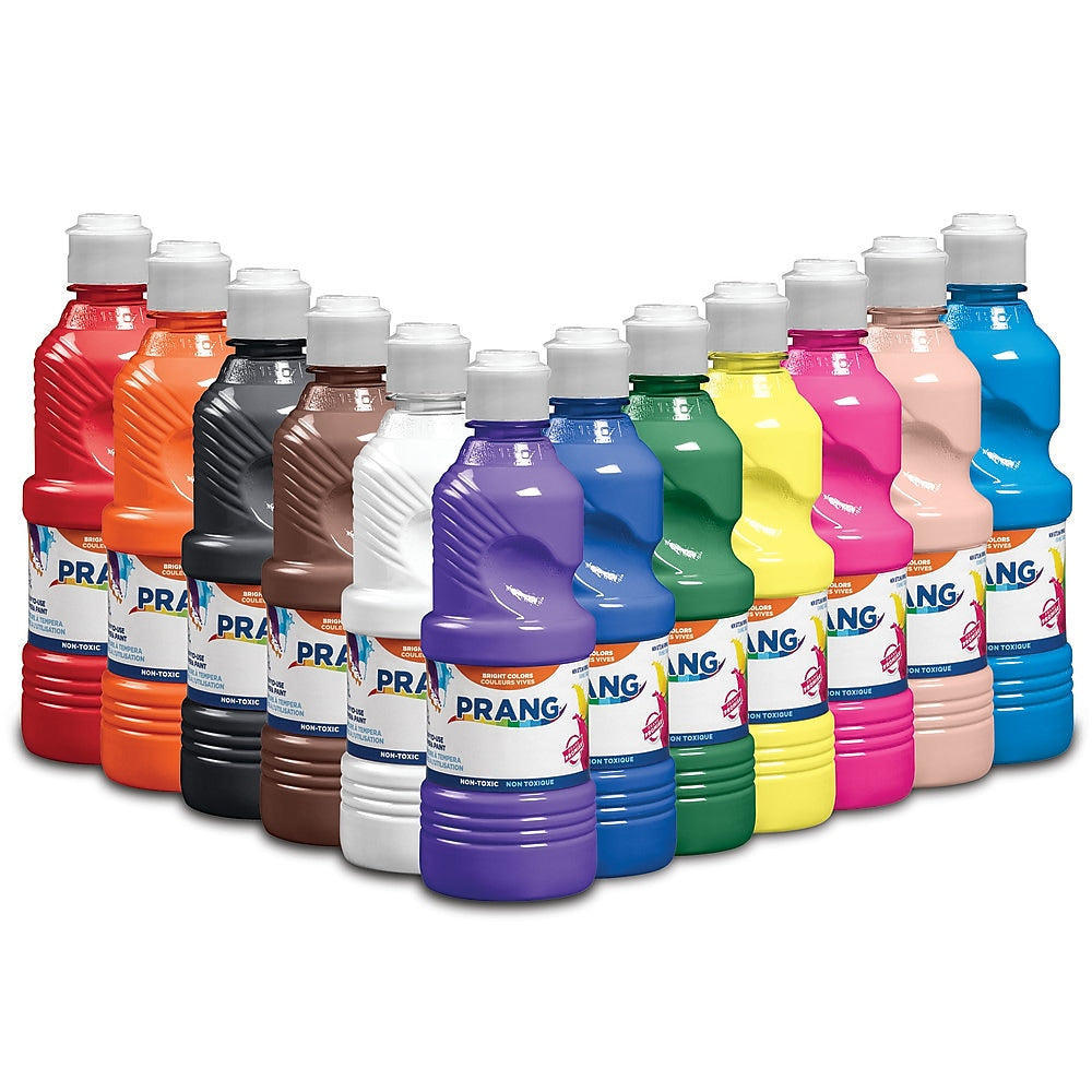 Prang Ready-To-Use Washable Tempera Paint, Assorted Colors, 16 oz., 12/Carton (21696)