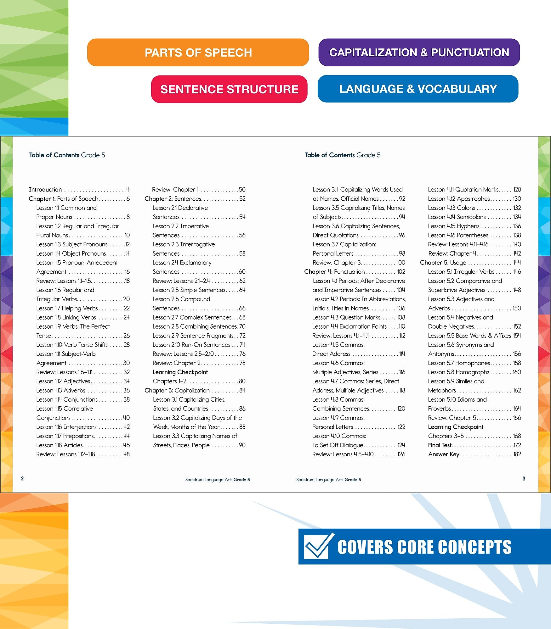 Carson-Dellosa Spectrum Language Arts Workbook, Grade 5
