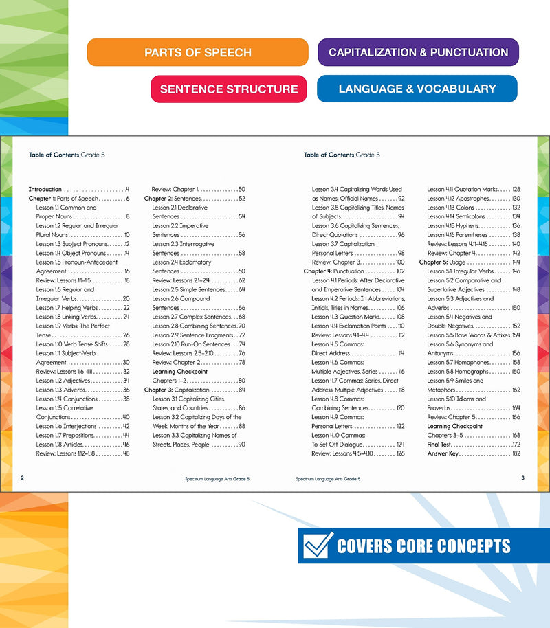 Carson-Dellosa Spectrum Language Arts Workbook, Grade 5