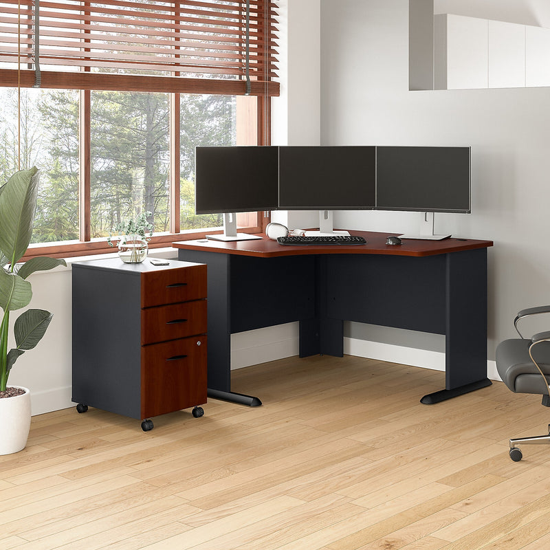 Bush Business Furniture Cubix 48"W Corner Desk with Mobile File Cabinet, Hansen Cherry/Galaxy (SRA035HCSU)