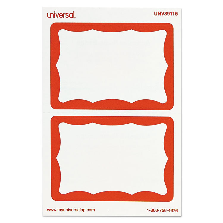 Border-Style Self-Adhesive Name Badges, 3 1/2 X 2 1/4, White/red, 100/pack