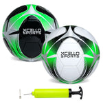 Xcello Sports Size 4 Soccer Balls with Pump, Black/Green/Silver, White/Green/Silver, 2/Pack (SB-S4-2-ASST-7)