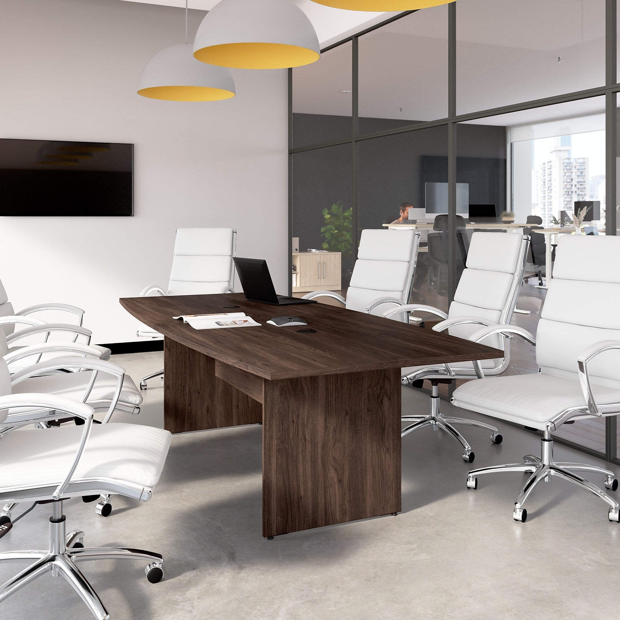 Bush Business Furniture 96W x 42D Boat Shaped Conference Table with Wood Base, Black Walnut (99TB9642BWK)