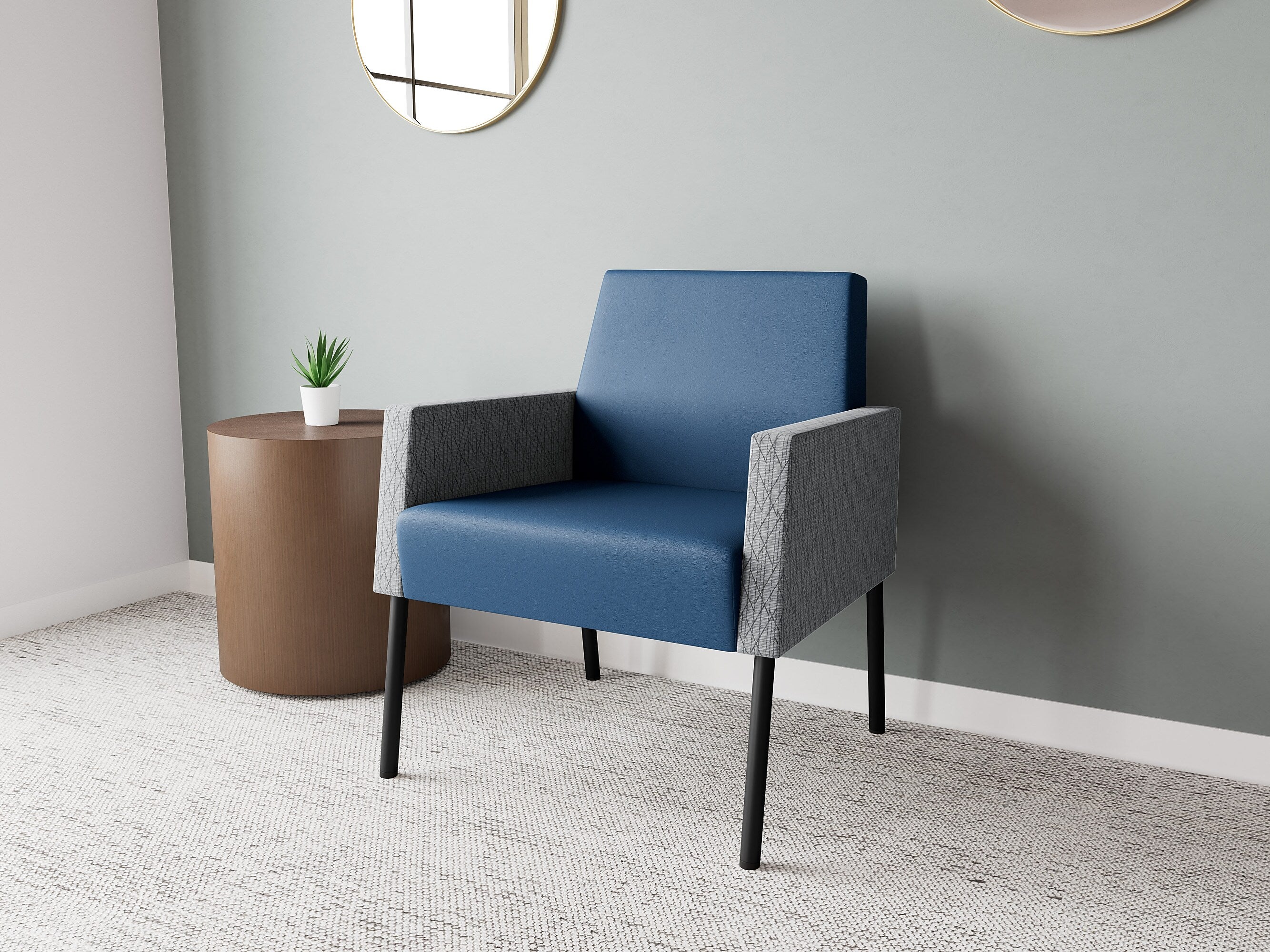 Lesro Mystic Lounge Vinyl Guest Chair, Patriot Plus Blue Ridge/Adler Gray Flannel/Black (ML1101.SBK-02PPBR.03PPBR.04ADGF)