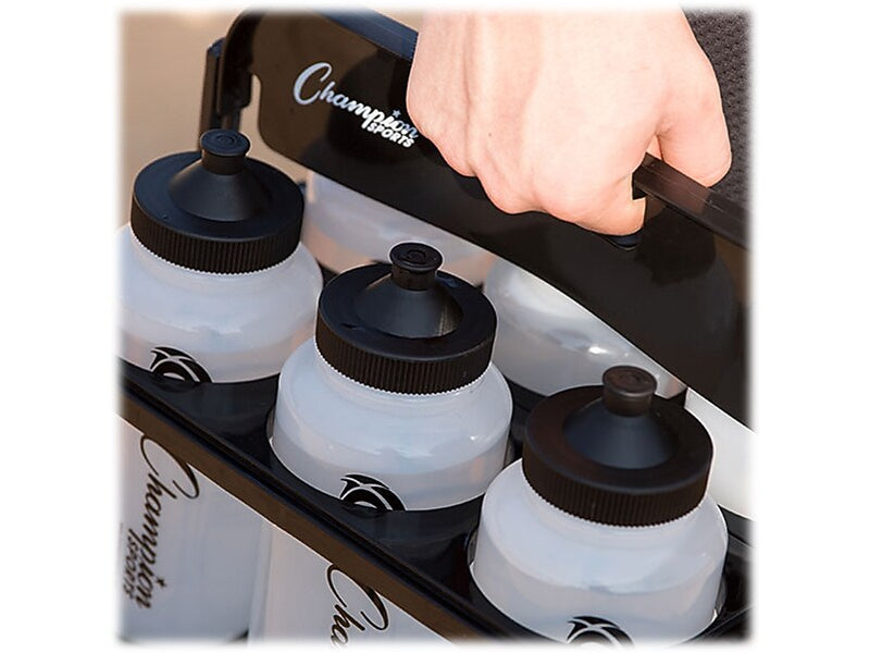 Champion Sports Plastic Water Bottle, 32 oz., Clear/Black, 6/Pack (CWBWXSET)