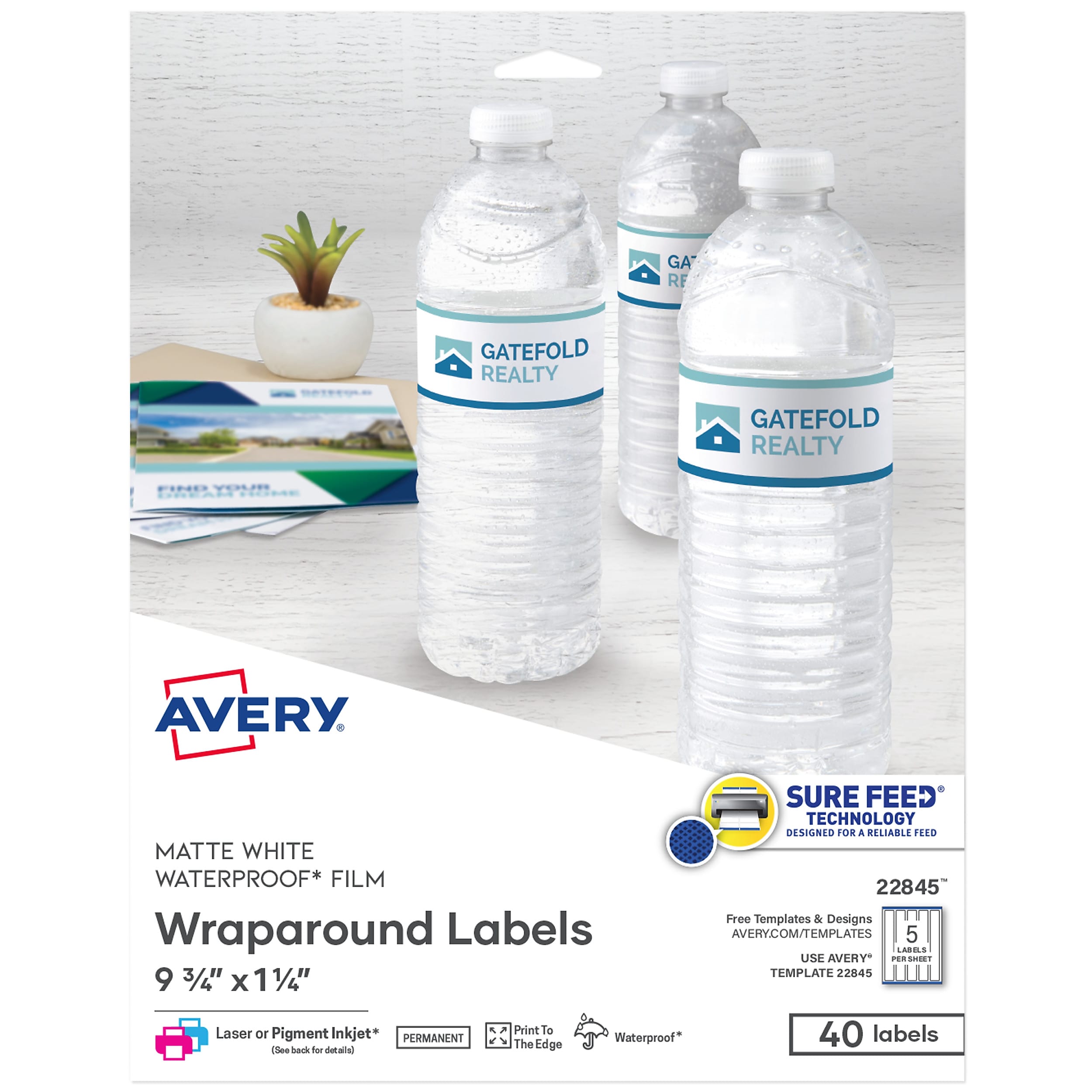 Avery Waterproof Laser/ Inkjet Wraparound Labels, 1.25" x 9.75", White, 40 Labels/Pack (22845)
