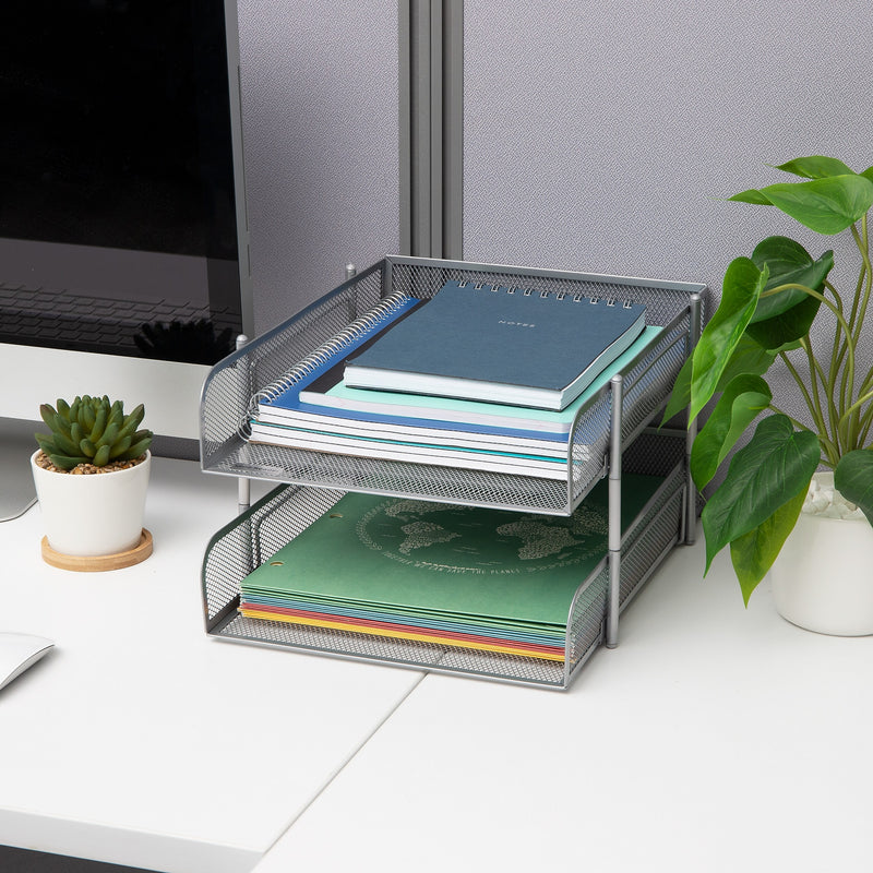 Mind Reader Metal Mesh Front Loading Stackable Letter Tray, Letter/Legal Size, Silver (CSTACK2-SIL)