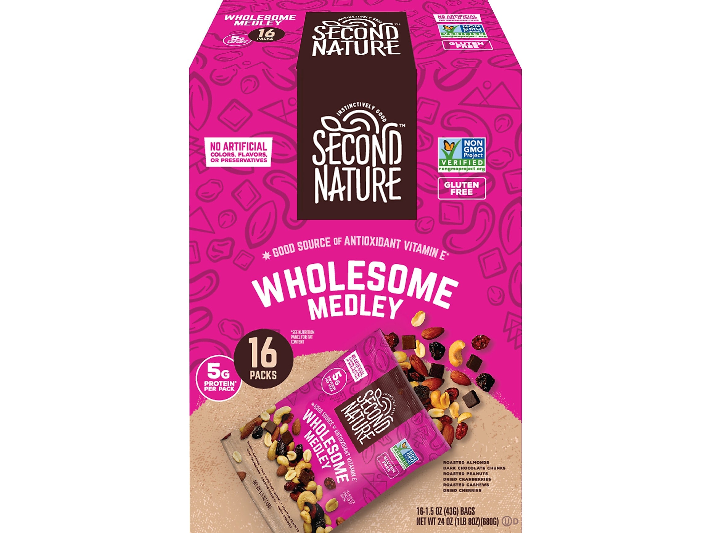 Second Nature Gluten-Free Wholesome Medley Trail Mix, 24 oz., 16 Bags/Box (8719)