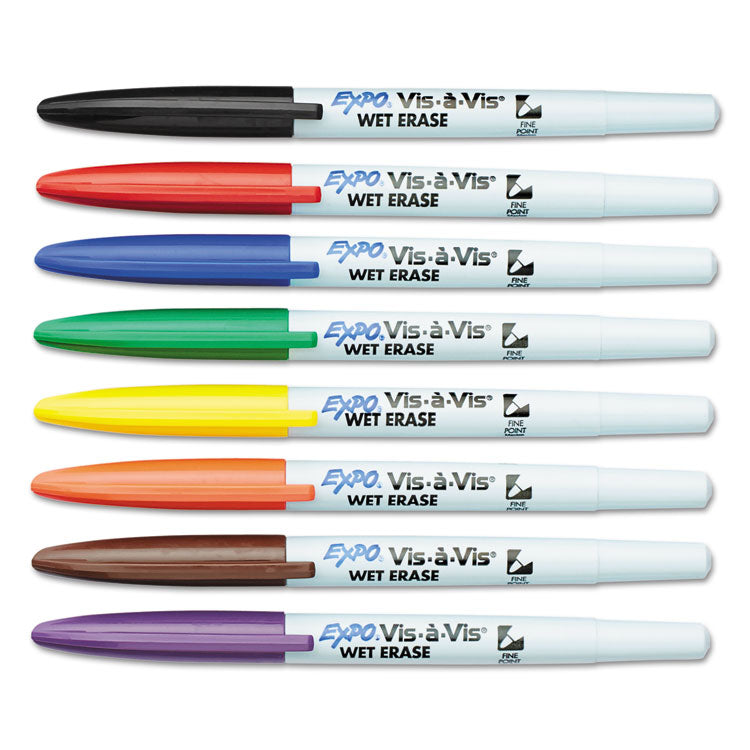 Vis-A-Vis Wet Erase Marker, Fine Bullet Tip, Assorted Colors, 8/set