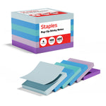 Staples Pop-up Sticky Notes, 3" x 3", Marina Collection, 100 Sheets/Pad, 6 Pads/Pack (S-33WCP6)