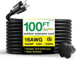 GoGreen Power 100' Indoor/Outdoor Extension Cord, 16 AWG, Black (GG-13700BK)