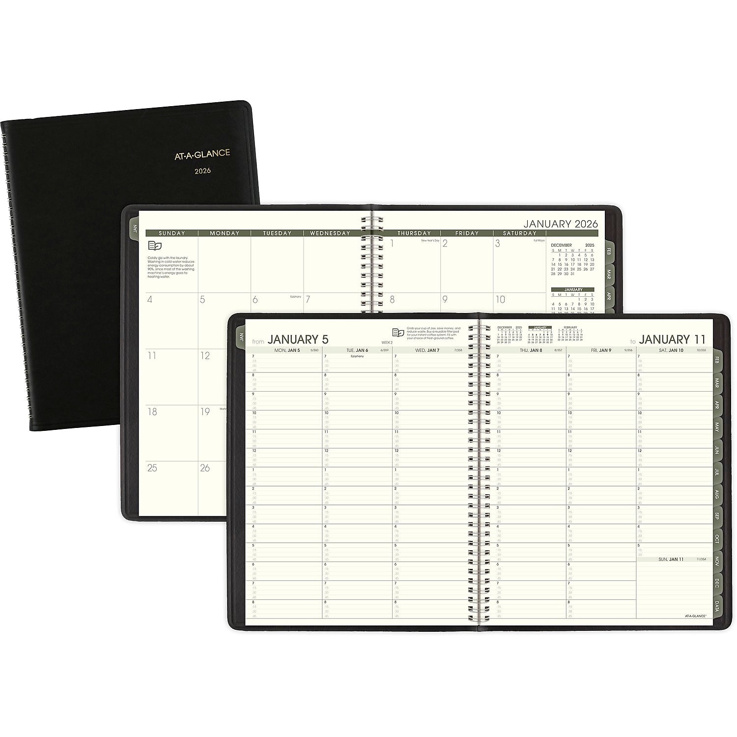 2026 AT-A-GLANCE Recycled 8.25" x 11" Weekly & Monthly Appointment Book Planner, Faux Leather Cover, Black (70-950G-05-26)