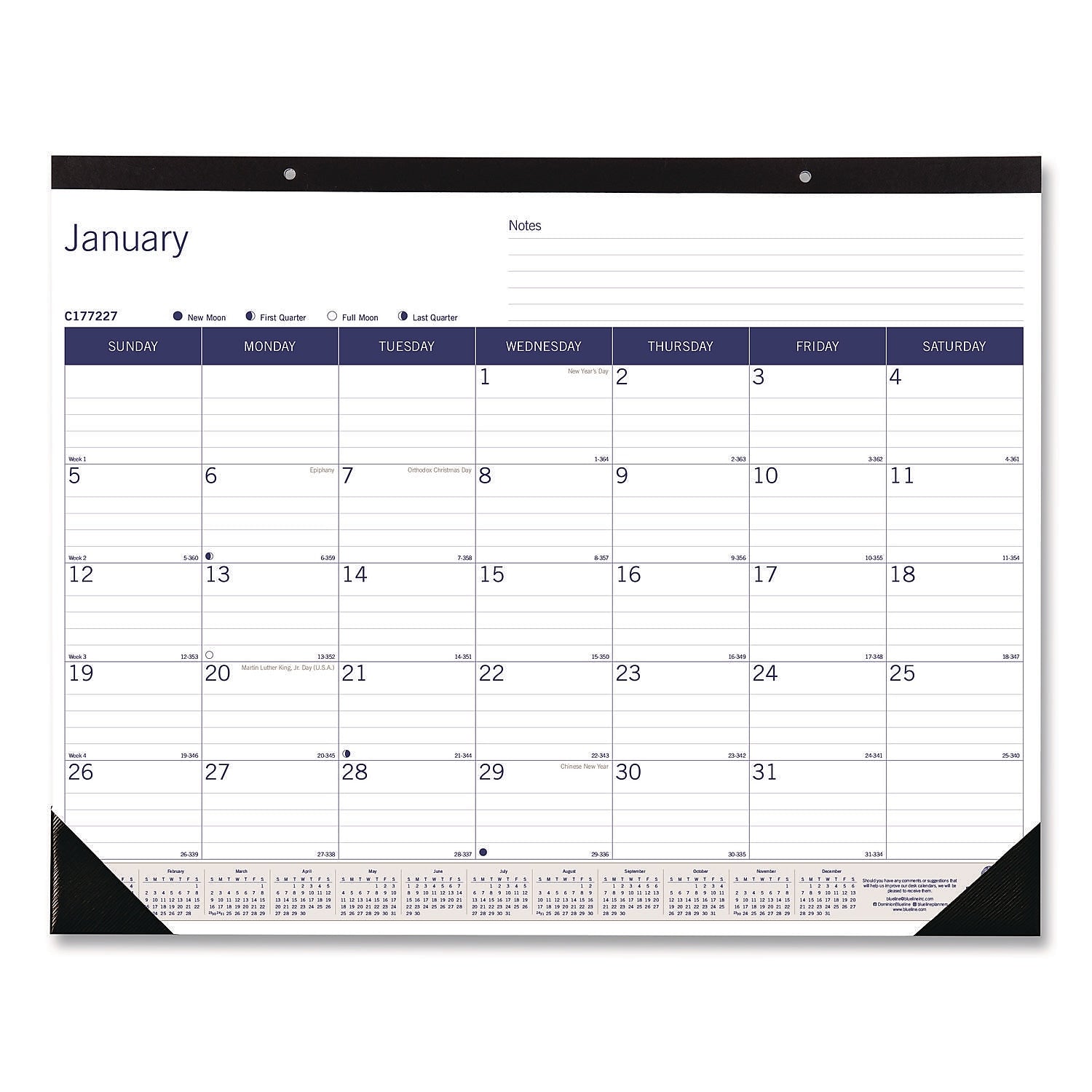 2026 Blueline DuraGlobe 22" x 17" Monthly Desk Pad Calendar, White/Blue (REDC177227)