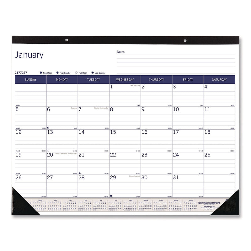 2026 Blueline DuraGlobe 22" x 17" Monthly Desk Pad Calendar, White/Blue (REDC177227)
