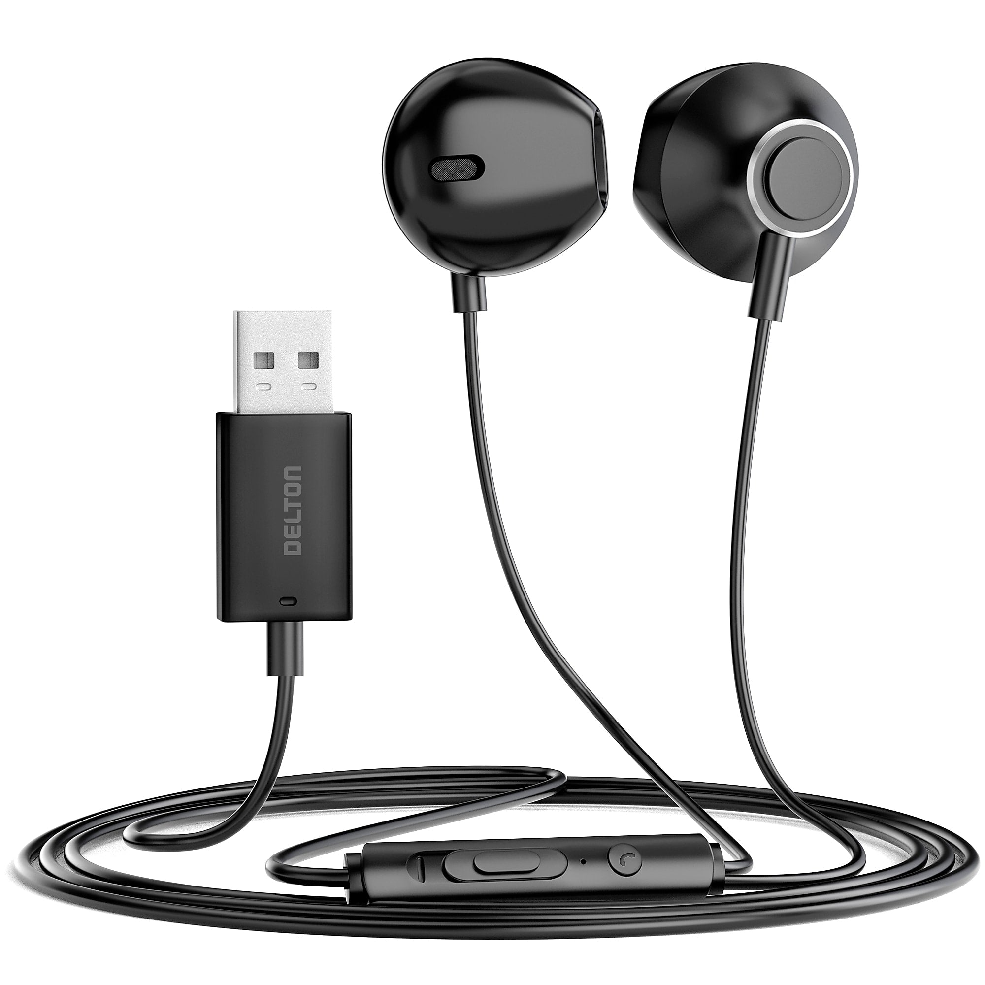 Delton 10E Stereo USB In-Ear Computer Headset with Microphone, Black (DWH10E)