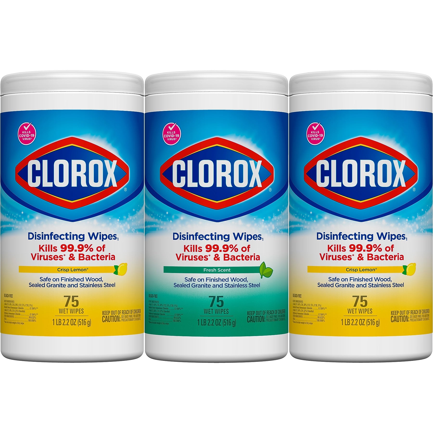 Clorox Disinfecting Wipes Value Pack, 75 Wipes/Container, 3/Pack (30208)