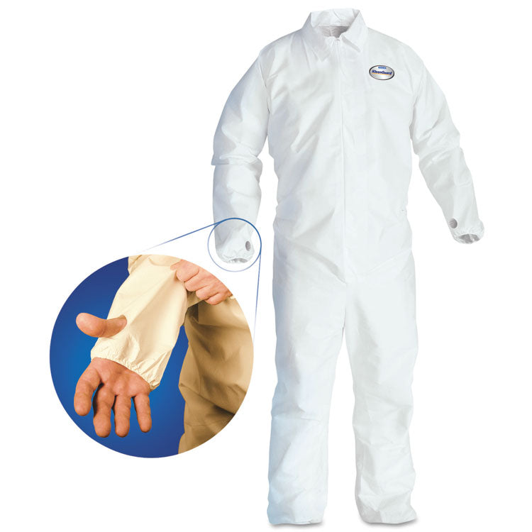 A40 Breathable Back Coverall with Thumb Hole, Large, White/Blue, 25/Carton
