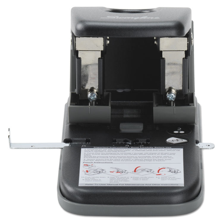 100-Sheet High Capacity Two-Hole Punch, Fixed Centers, 9/32" Holes, Black/gray