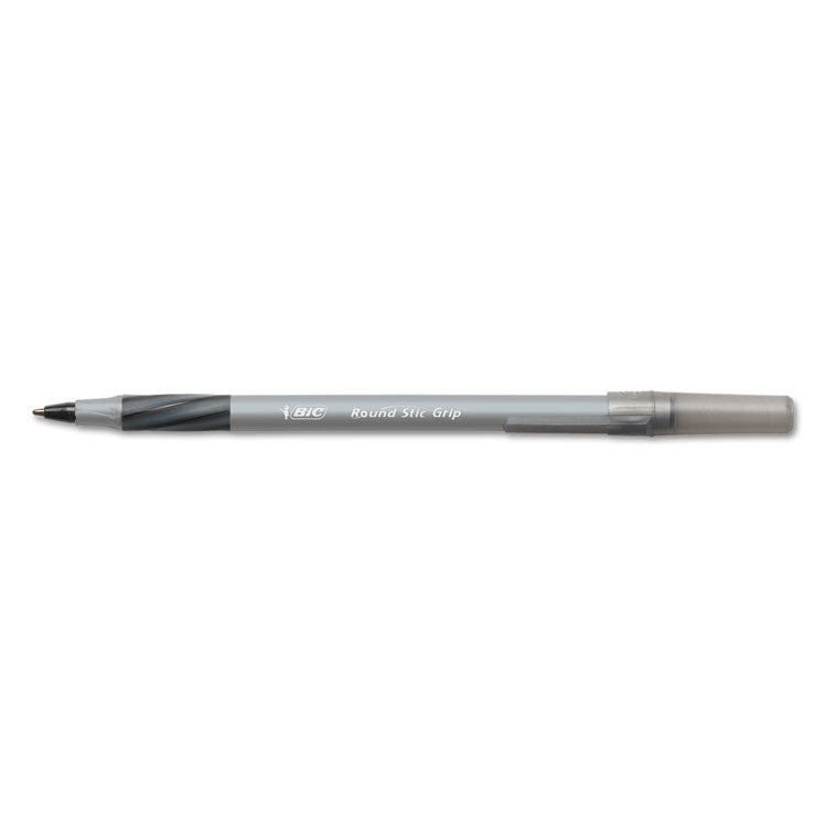 Round Stic Grip Xtra Comfort Ballpoint Pen Value Pack, Easy-Glide, Stick, Medium 1.2mm, Black Ink, Gray/Black Barrel, 36/Pack