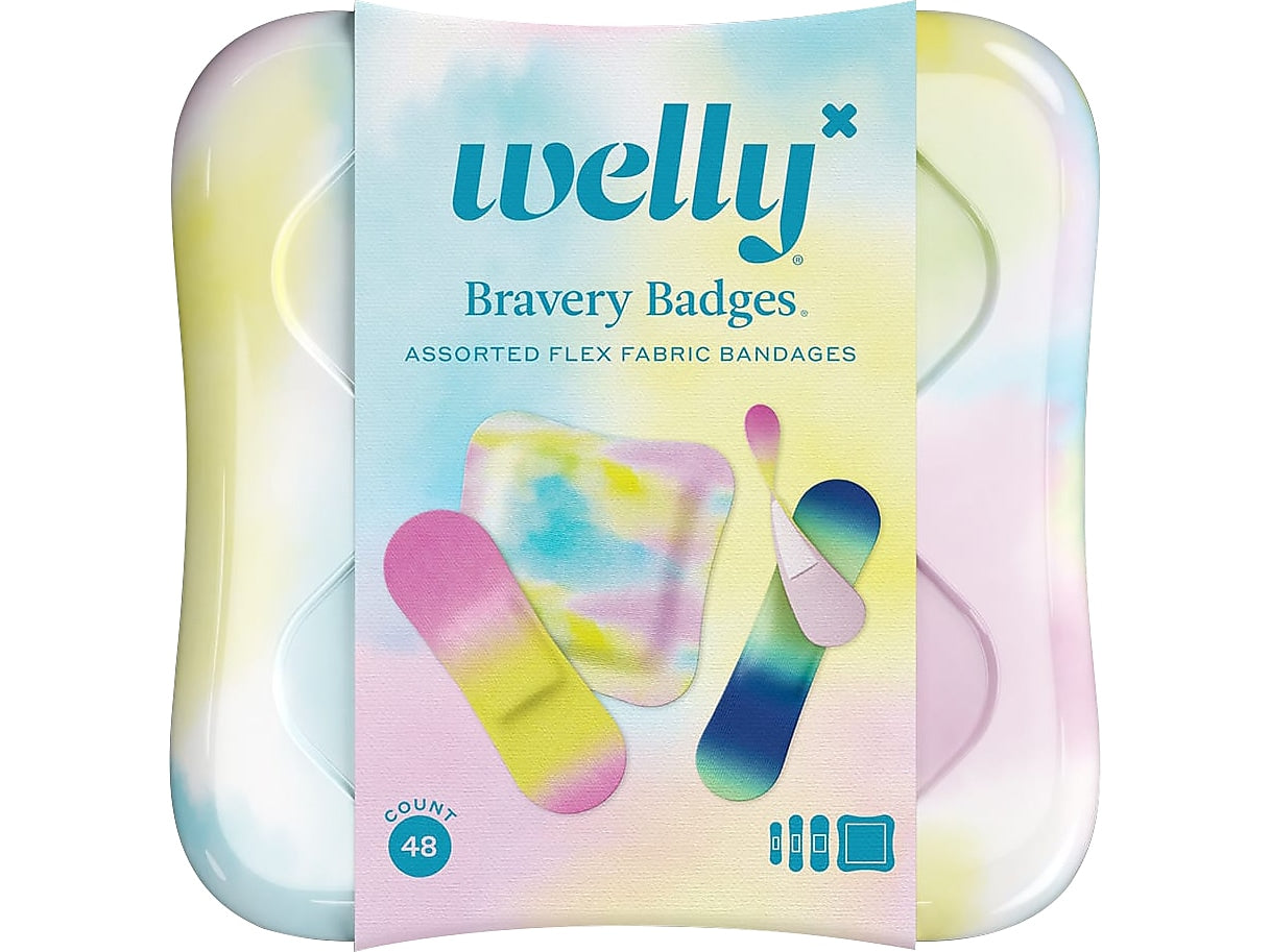 WELLY Bravery Badges 3" Fabric Assorted Adhesive Bandages, Assorted Colors, 48/Pack (44048)