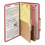 6-Section Pressboard Top Tab Pocket Classification Folders, 6 SafeSHIELD Fasteners, 2 Dividers, Legal Size, Bright Red, 10/BX