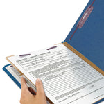 Four-Section Pressboard Top Tab Classification Folders, Four SafeSHIELD Fasteners, 1 Divider, Letter Size, Dark Blue, 10/Box