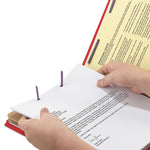 End Tab Pressboard Classification Folders, Six SafeSHIELD Fasteners, 2" Expansion, 2 Dividers, Letter Size, Bright Red, 10/BX