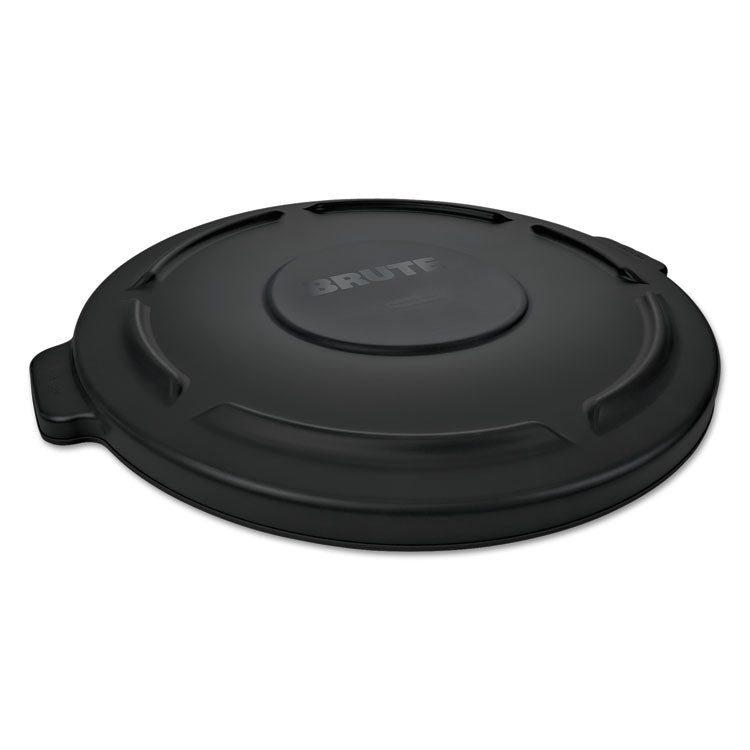 BRUTE Self-Draining Flat Top Lids for 55 gal Round BRUTE Containers, 27.64" Diameter, Black, 3/Carton