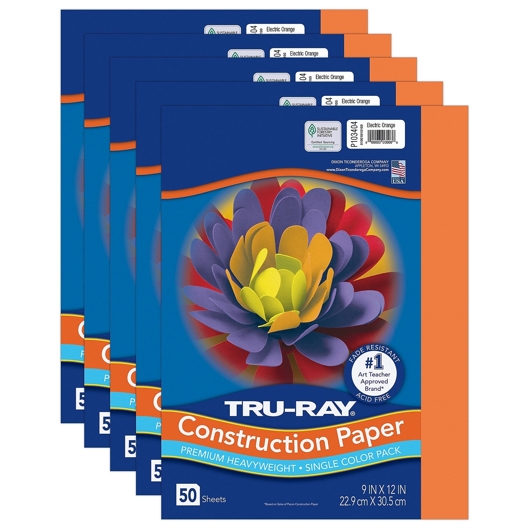 Tru-Ray 9" x 12" Construction Paper, Electric Orange, 50 Sheets/Pack, 5 Packs/Bundle (PAC103404-5)