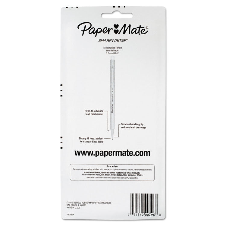 Sharpwriter Mechanical Pencil, 0.7 mm, F (#2.5), Black Lead, Assorted Barrel Colors, Dozen