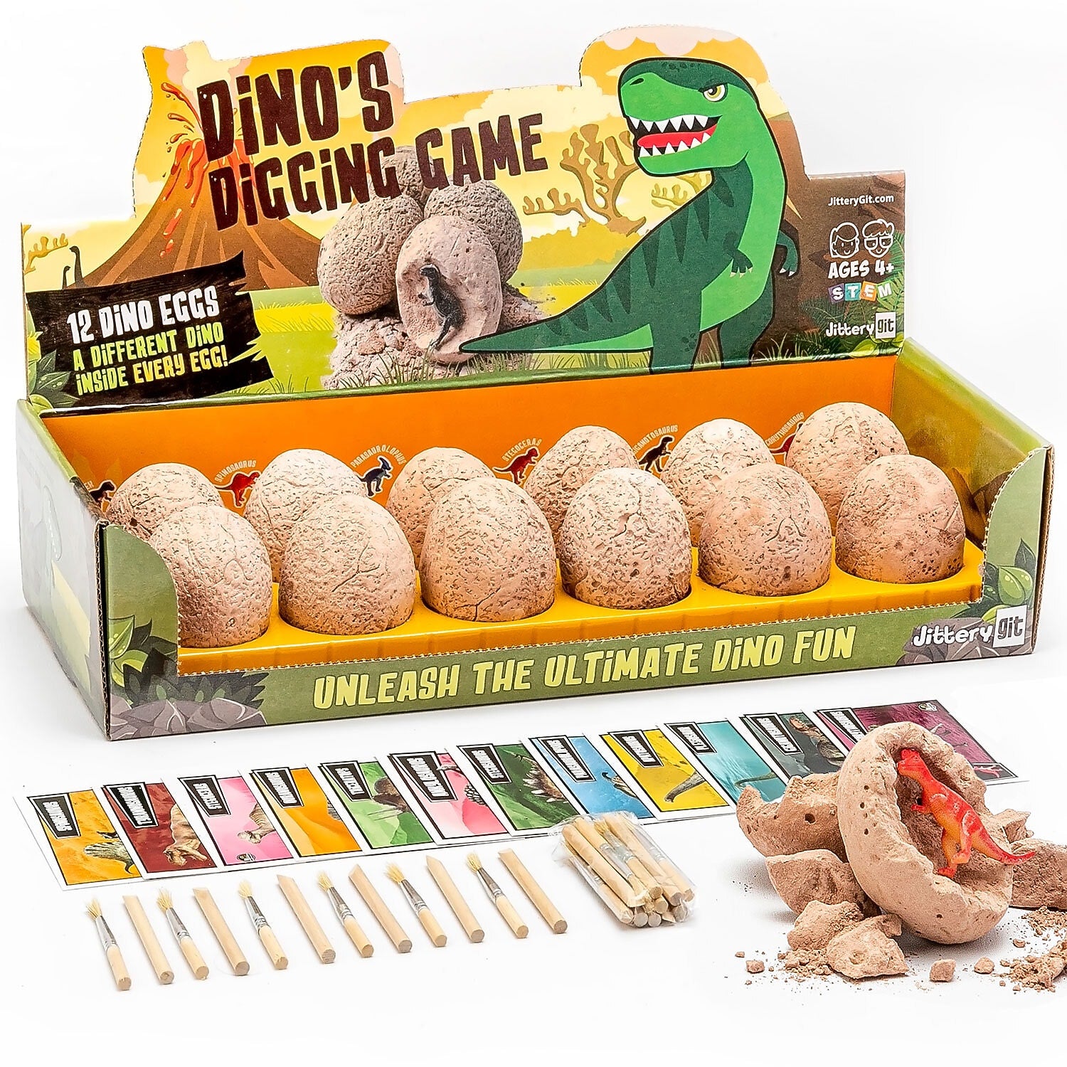 JITTERYGIT Dino Eggs Digging Game Kit,12 Dino Eggs Excavation Set (Dino Eggs - Beige)