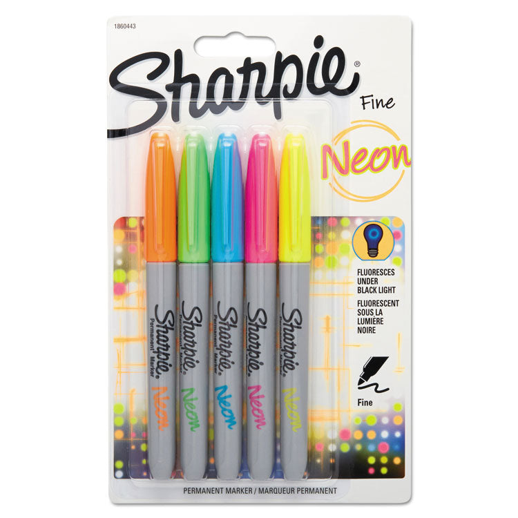 Neon Permanent Markers, Fine Bullet Tip, Assorted Colors, 5/pack