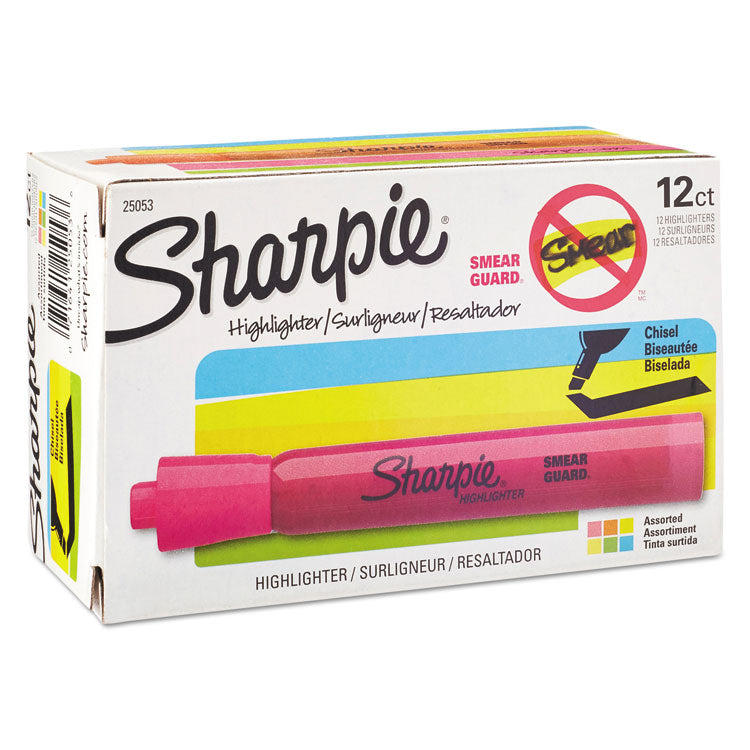 Tank Style Highlighters With Open-Stock Box, Assorted Ink Colors, Chisel Tip, Assorted Barrel Colors, Dozen