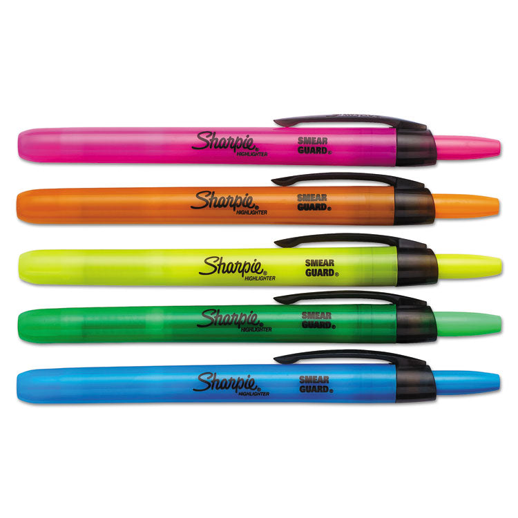 Retractable Highlighters, Assorted Ink Colors, Chisel Tip, Assorted Barrel Colors, 5/set
