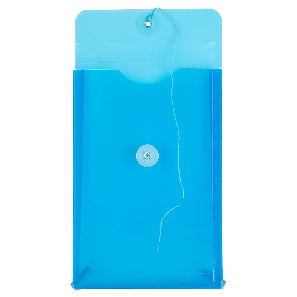 JAM Paper Plastic Filing Envelope with Button & String Closure, Blue, 12/Pack (472B1BU)