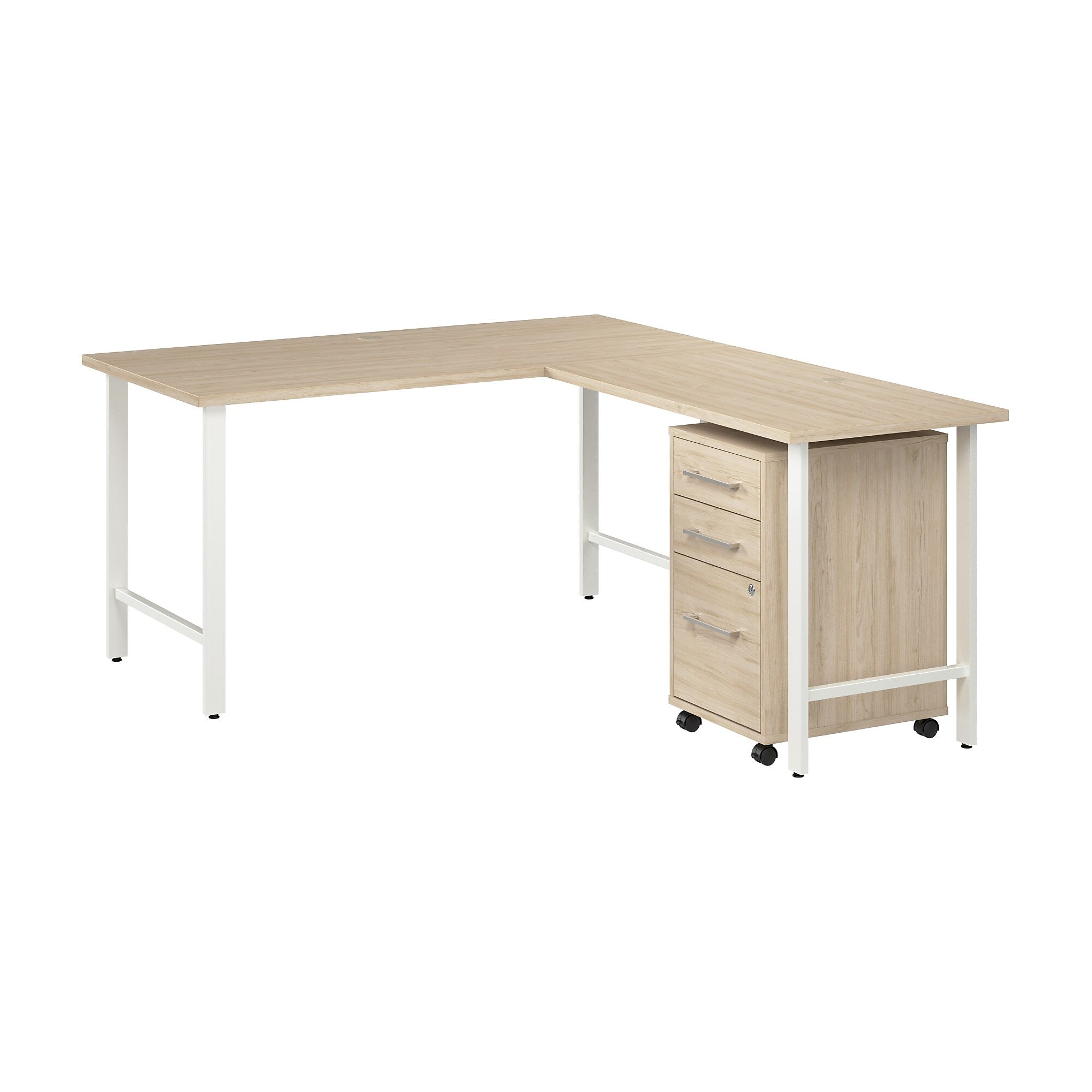 Bush Business Furniture Hustle 60"W L Shaped Computer Desk with 3 Drawer Mobile File Cabinet, Natural Elm (HUS006NE)