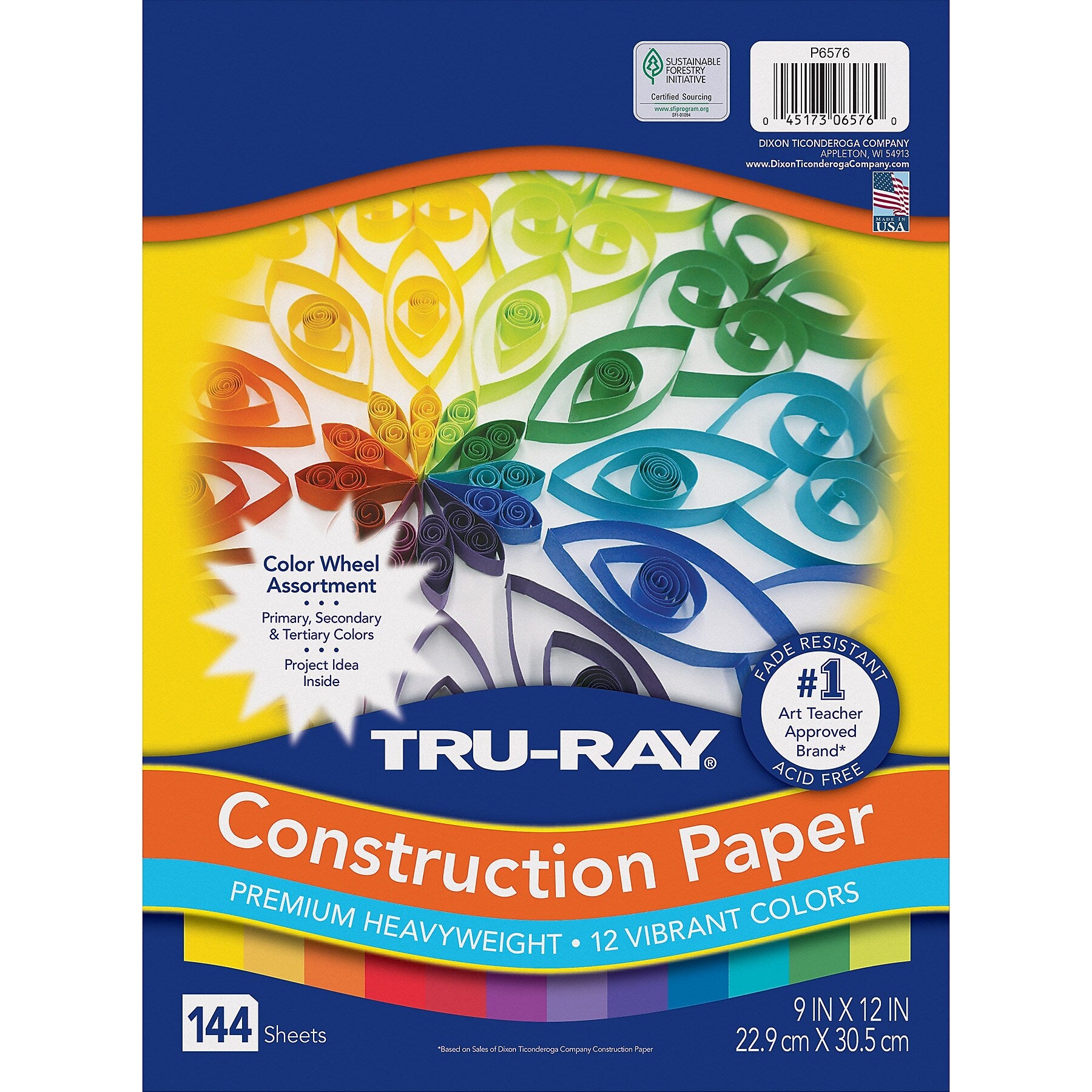 Tru-Ray Color Wheel 9" x 12" Construction Paper, Assorted Colors, 144 Sheets/Pack, 3 Packs/Bundle (PAC6576-3)