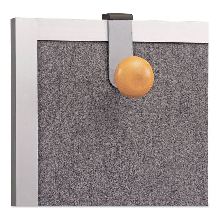 Cubicle Garment Peg, 1-Hook, 1.2 x 1.38 x 4.3, Wood, Metallic Gray, 1 lb Capacity