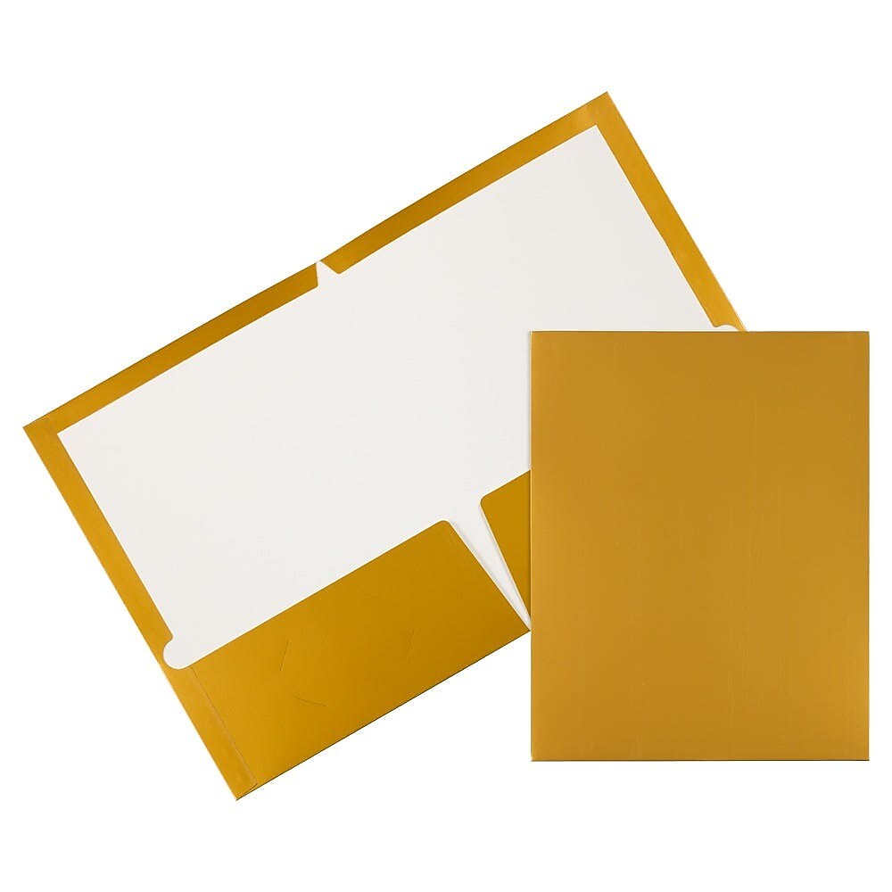 JAM Paper Glossy 3-Hole Punched 2 Pocket Cardstock Presentation Folder, Gold, 100/Box (385GGOB)